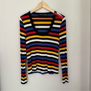 Rainbow Striped Veronica Beard Long Sleeve Tee, Size S